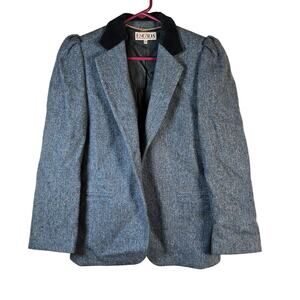 Escada Vintage Blazer Womens Blue Wool Velvet Collar 80s